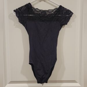 Gaynor Minden Lace Cap Sleeve Leotard Size Petite
